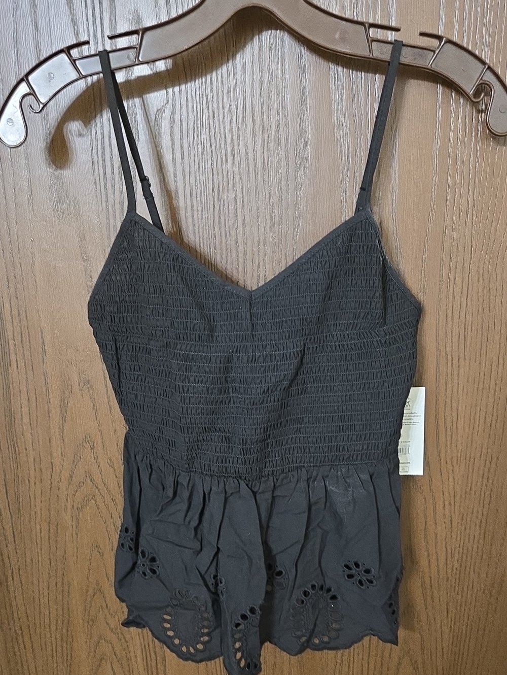 No Boundaries Black Smocked Eyelet Cami
